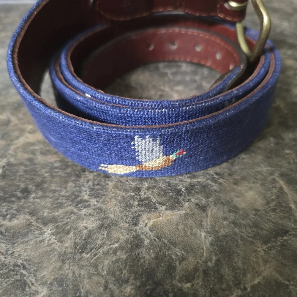 Smathers‎ & Branson Needlepoint Belt Men's 44 Sportsman Hunt Dog Birds Golf